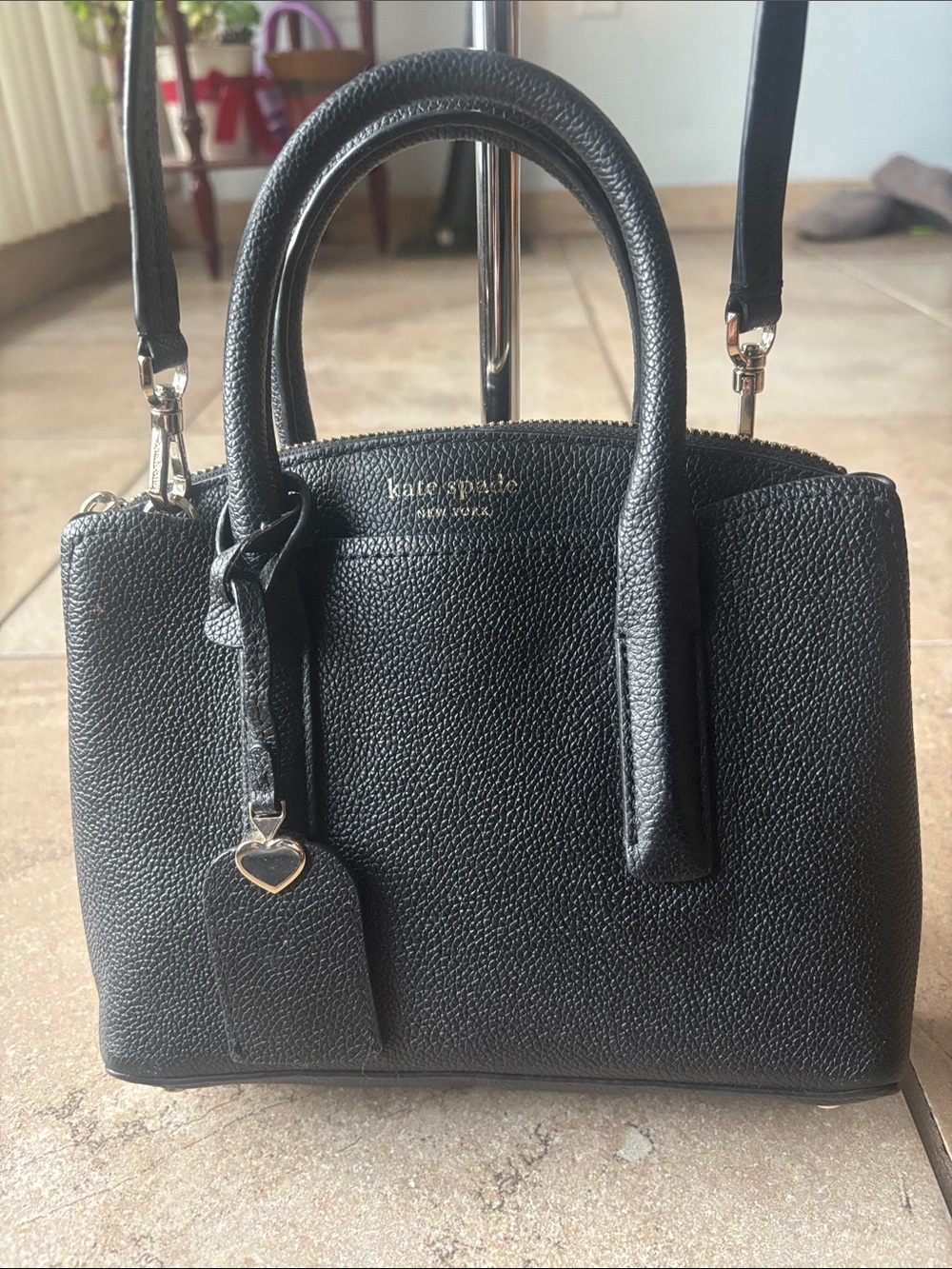 Kate Spade ♠️ Black pebbled leather crossbody with Silver-Toned accents